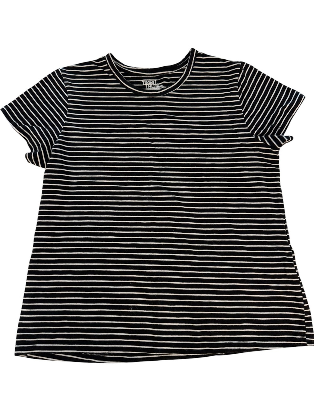 Time and Tru Black & White Striped Short Sleeve Crewneck T-Shirt L